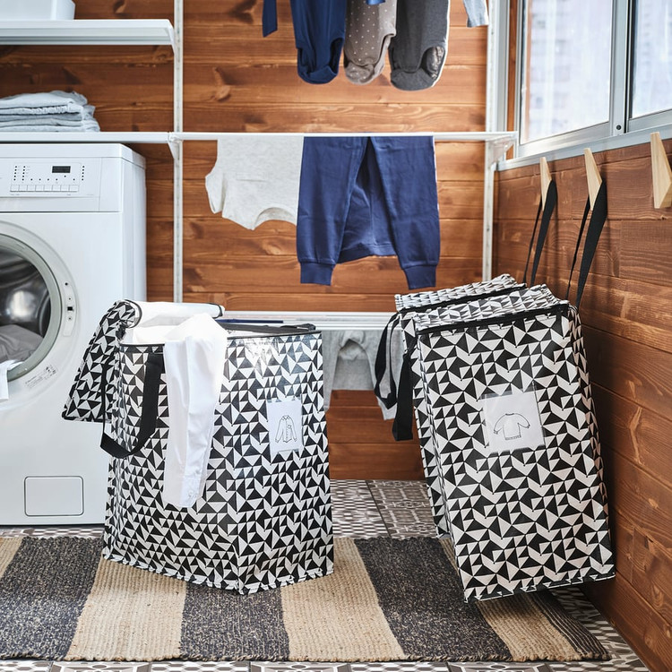 ساک دستی ایکیا، مدل KNALLA، سیاه/سفید، 40x25x47 سانتی متر، 47 لیتر